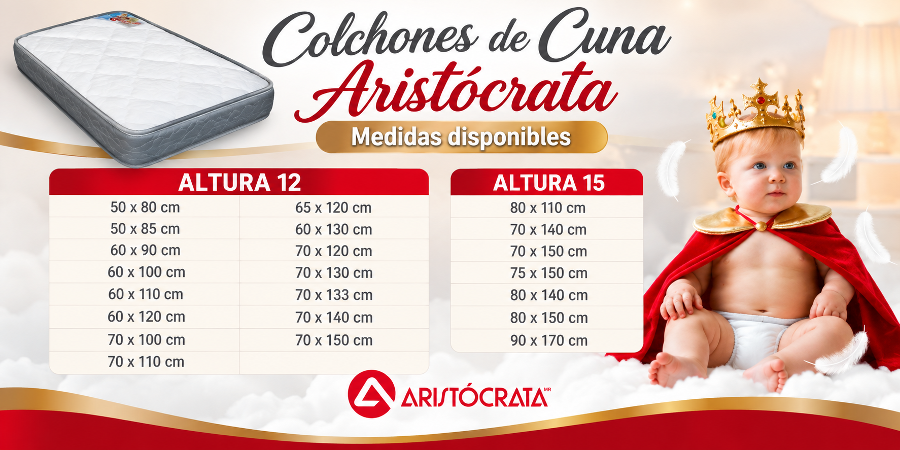 Medidas disponibles Colchón de Cuna Premium Aristócrata